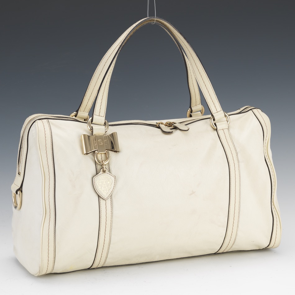 Gucci White Leather Duffle Bag