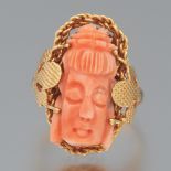 Carved Coral and Gold Ring