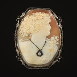 Carved Shell Cameo in White Gold Frame, ca. 1920's