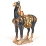 Monumental Chinese Tang Dynasty Style Sancai Glazed Ceramic Horse Sculpture