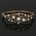 Victorian Style Gold and Opal Hinged Bangle Bracelet