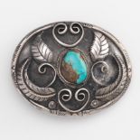 Mexican Sterling Silver and Turquoise Belt Buckle