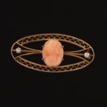 Ladies' Victorian Gold Carved Coral Cameo and Diamond Pin/Brooch