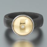 Modernist Gold, Diamond and Black Metal Ring