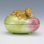 Chinese Silver Tone Metal and Enameled Monkey on Peach Box with Cover, late Qing/Republic Period