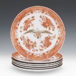 Six American Bicentennial Export Mottahedeh Orange Fitzhugh Pattern American Eagle Porcelain Plates.