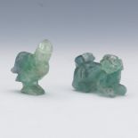 Chinese Carved Green Quartz Foo Dog and Rooster Ornaments