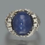 Ladies' White Gold, Blue Star Sapphire and Diamond Ring