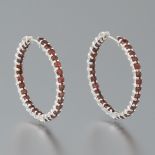 Pair of Gold and Garnet Inside and Out Hoop Earrings