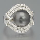 Platinum, 12mm Tahitian Pearl, and Diamond Ring
