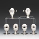 Six Edwardian Sterling Silver with Gold Wash Egg Holders with Topping Brackets