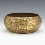Heintz Art Metal Shop Sterling on Bronze Arts & Crafts Bowl with Carved Foliate Design