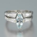 Ladies' Platinum, Aquamarine and Diamond Ring