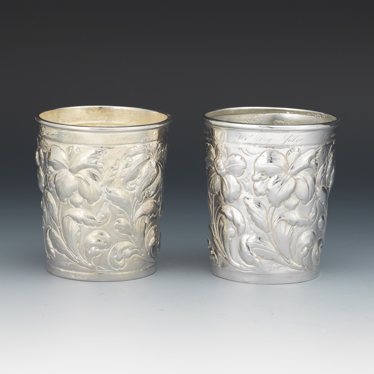 Pair of Sterling Silver Repousse Floral Julep Cups - Image 3 of 7