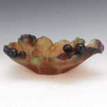 Daum Pate de Verre Fig Leaf and Salamander Dish