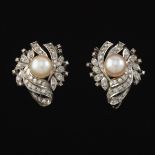Pair of Pearl and Diamond Retro Earrings