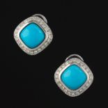 Ladies' Baraka Italian Gold, Turquoise and Diamond Pair of Earrings