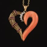 Ladies' Angel Skin Coral and Diamond Pendant on Chain