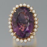 Oversize Amethyst and Pearl Ring
