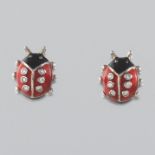 Nicole Barr Sterling Silver, Diamond, and Enamel Ladybug Earrings
