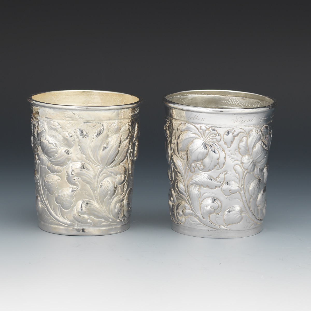 Pair of Sterling Silver Repousse Floral Julep Cups - Image 5 of 7