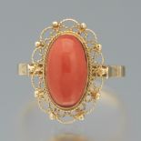 Ladies' Retro Italian Gold and Coral Filigree Ring