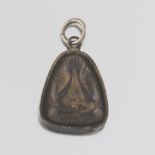 Tibetan Phra Pidta Buddha Early Archaic Carved Stone and Silver Metal Buddhist Wealth Good Luck Tal