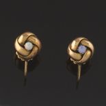 Ladies' Retro Gold and Opal Pair of Floral Ear Clips
