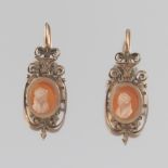 Ladies' Victorian Two-Tone Gold and Carved Agate Cameo Pair of Earrings
