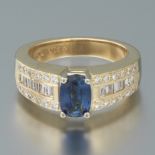 Ladies' Gold, Blue Sapphire and Diamond Ring