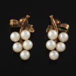 Ladies' Arts & Crafts Gold and Pearl Pair of Grape Cluster Earrings