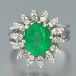 Ladies Emerald Composite and Diamond Ring