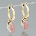 Ladies' Gold, Rhodonite, Tiger Eye and Moonstone Pair of Scarab Earrings