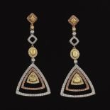 A Pair of Colored Diamond Pendant Earrings