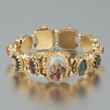 Ladies' Victorian Style Gold, Carved Cameo Gemstone and Enamel Bracelet