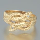 Double Serpent Gold and Diamond "Love Knot" Ring
