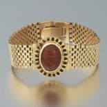 Ladies' Retro Gold and Carved Scarab Carnelian Bracelet with Locket