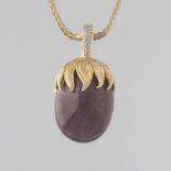 Ladies' Gold and Ruby "Acorn" Pedant on Long Chain