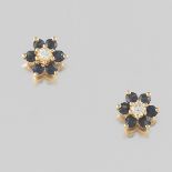 Ladies' Gold, Diamond and Blue Sapphire Pair of Earrings