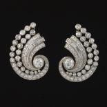 Ladies' Art Deco Platinum and 6.30 ct Total Diamond Pair of "Shooting Stars" Earrings