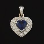 18k Diamond and Sapphire Heart Pendant