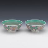 Pair of Chinese Porcelain Famille Rose Enamelled Bowls, Apocryphal Yongzheng Marks