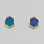 Ladies' Gold and Black Opal Pair of Ear Studs