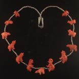 Ladies' Carved Coral Elephant Link Necklace