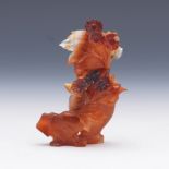 Chinese Carved Two-Part Agate Carnelian Vase with Flowers