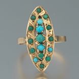 Ladies' Egyptian Gold and Turquoise Navette Ring, dated 1945/46