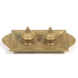 German Renaissance Revival Gilt Bronze Double Inkwell Standish, ca. Late 19th Century