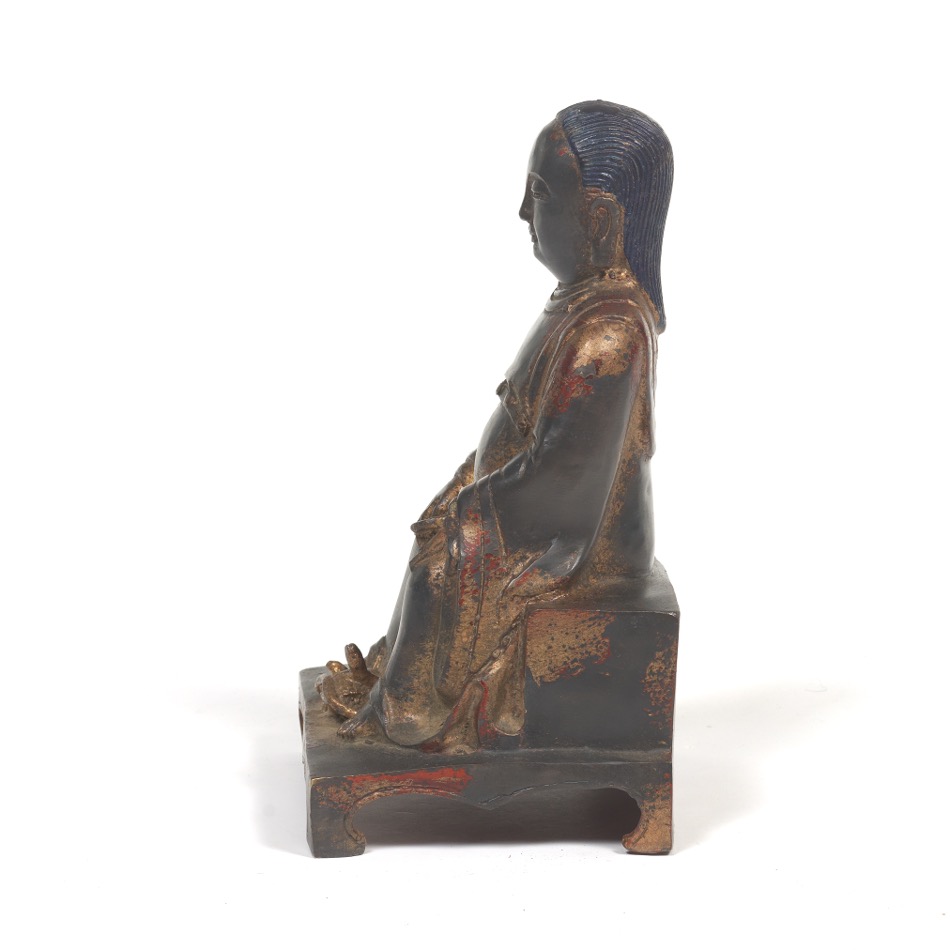 Chinese Patinated Copper Alloy with Gilt Lacquer Finish Sculpture of Deity with Xuan Wu - Immortal - Image 5 of 7