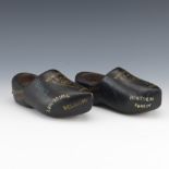 WWII Pair of Dutch Carved Wood Child's Clogs with Commemorative Signs, 83rd Division Thunderbolt, 1