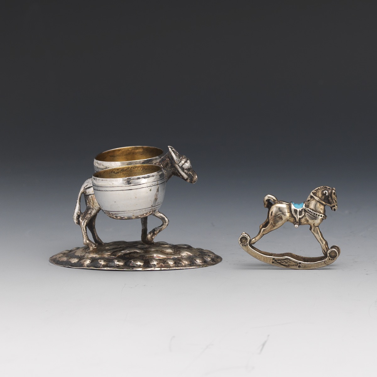 Italian Silver, Gold Wash and Enamel Donkey Salt/Pepper Cellar and Baby Rocking Horse - Image 2 of 7